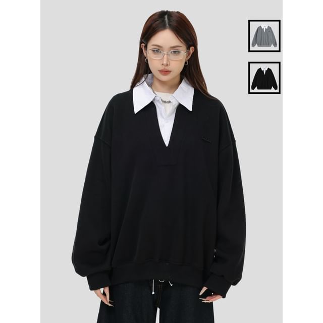INStudio-Unisex Oversized Mock Two-Piece Pullover