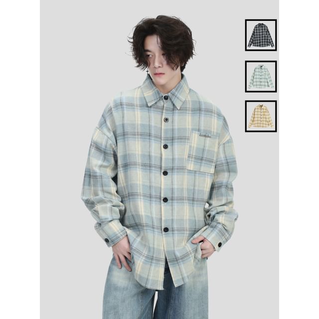 INStudio-Unisex Plaid Loose Shacket