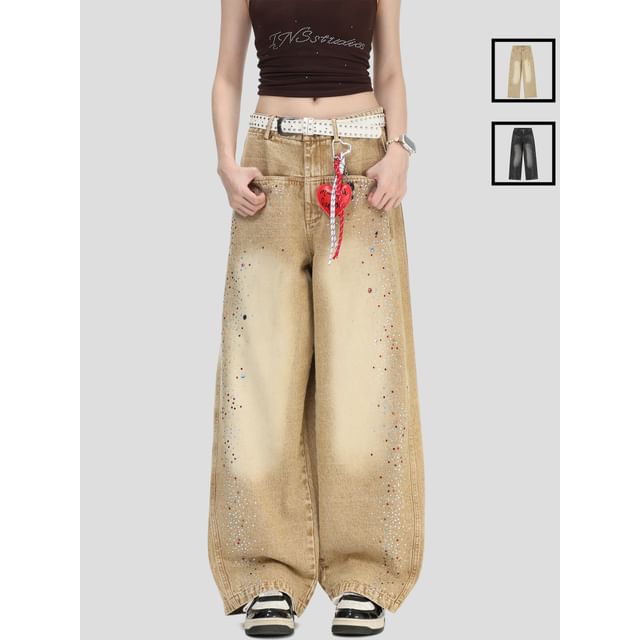 INStudio-Unisex Rhinestone Baggy Jeans