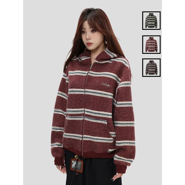 INStudio-Unisex Striped Zip Hoodie
