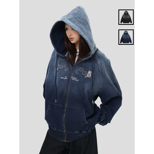 INStudio-Unisex Washed Denim Zip Hoodie