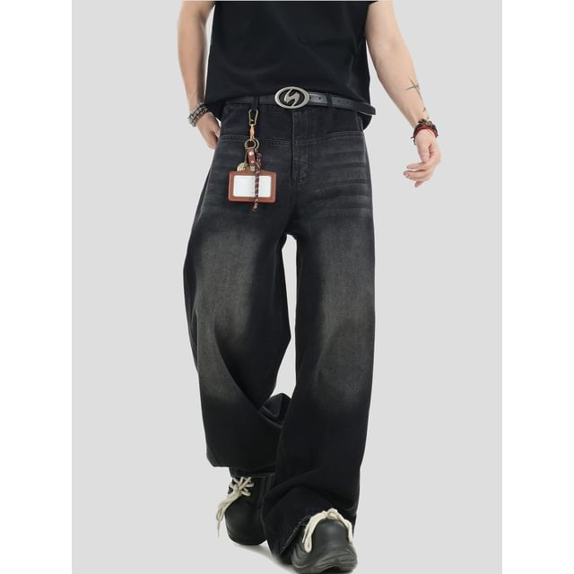 INStudio-Washed Straight-Cut Loose Jeans