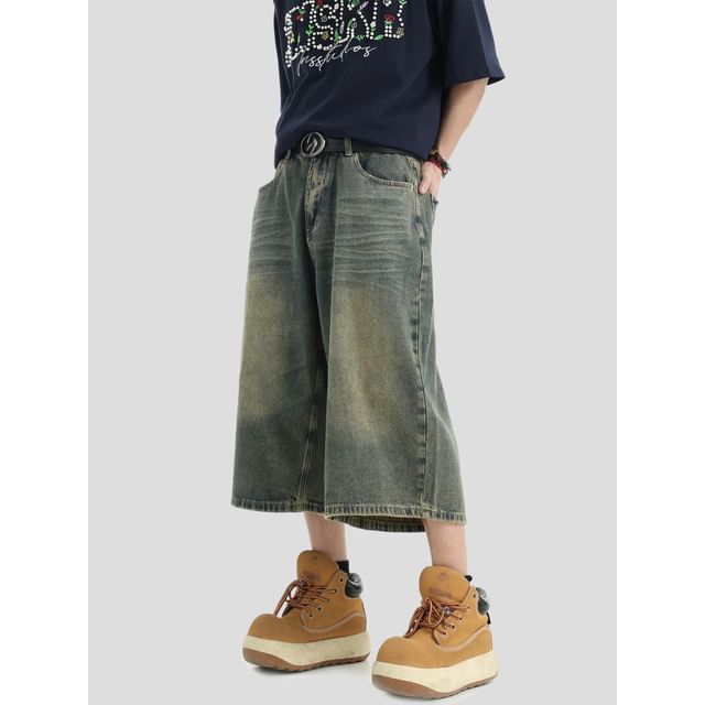 INStudio-Washed Wide-Leg Denim Jorts