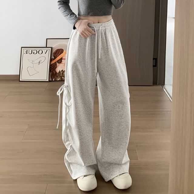 Isaaca-Drawstring Waist Plain Baggy Sweatpants