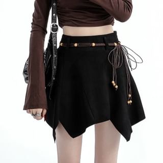 Isaaca-High Waist Faux Suede Mini A-Line Skort