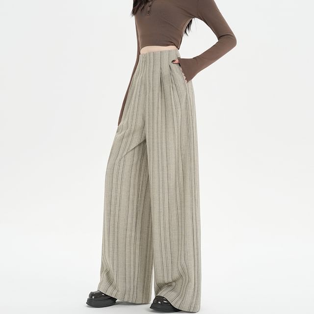 Isaaca-High Waist Striped Wide Leg Suit Pants