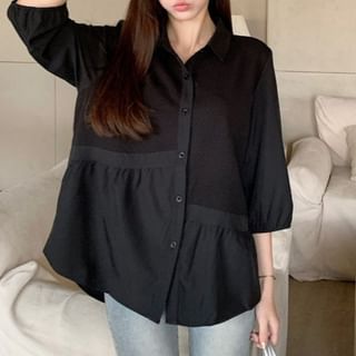 ISSOL-34-Sleeve Asymmetrical Plain Shirt