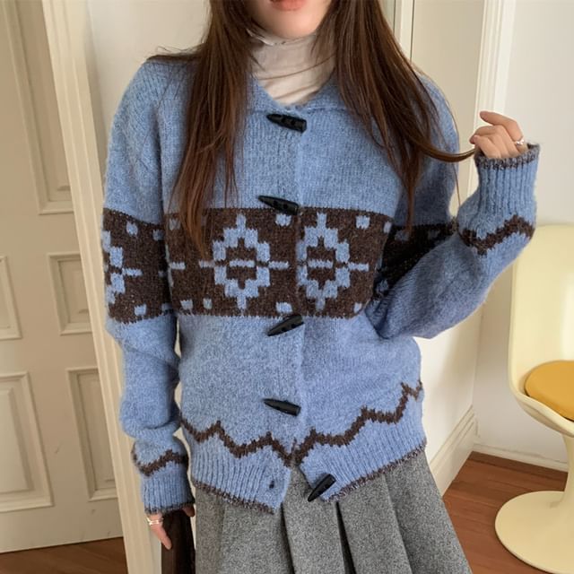 ISSOL-Collared Jacquard Toggle Cardigan