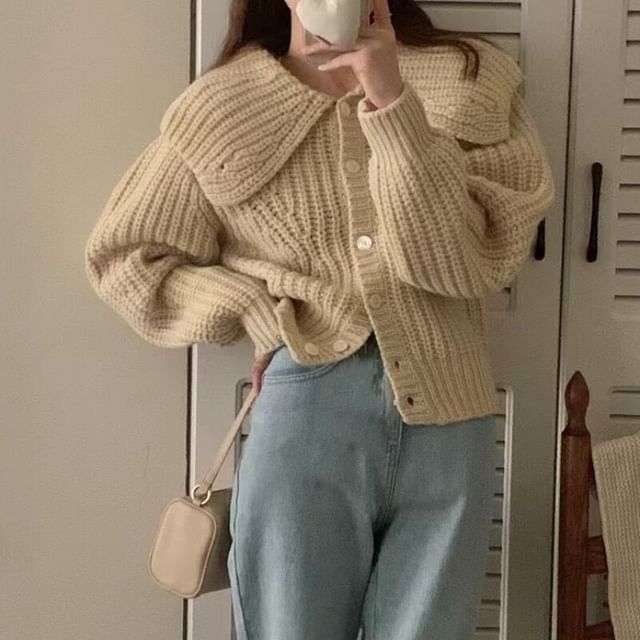 ISSOL-Collared Plain Button Up Cardigan