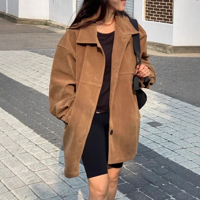 ISSOL-Collared Plain Single Breasted Coat