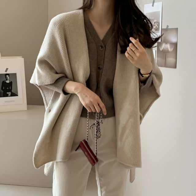 ISSOL-Flared-Sleeve Plain Open Front Cardigan