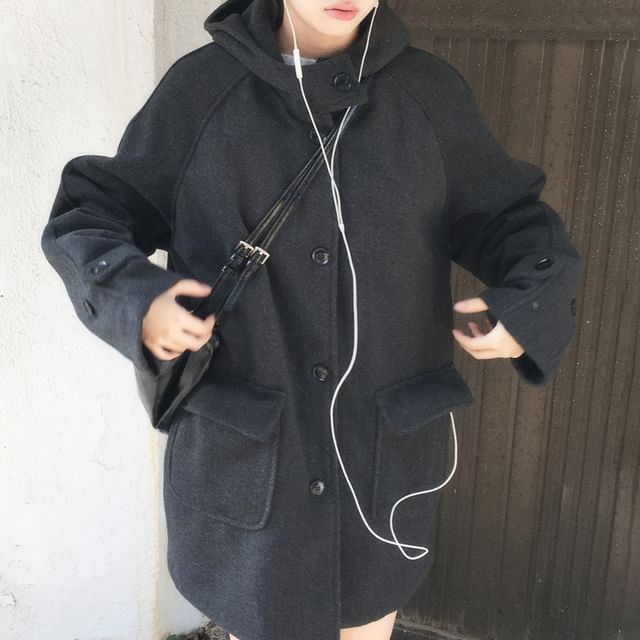 ISSOL-Hooded Button-Up Plain Coat