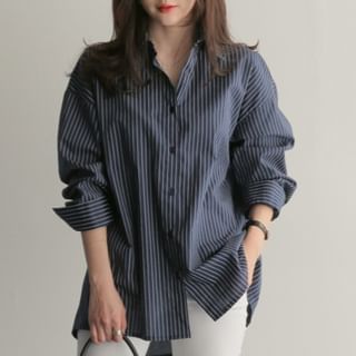 ISSOL-Long Sleeve Collared Striped Shirt