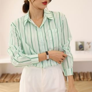 ISSOL-Long Sleeve Collared Striped Shirt