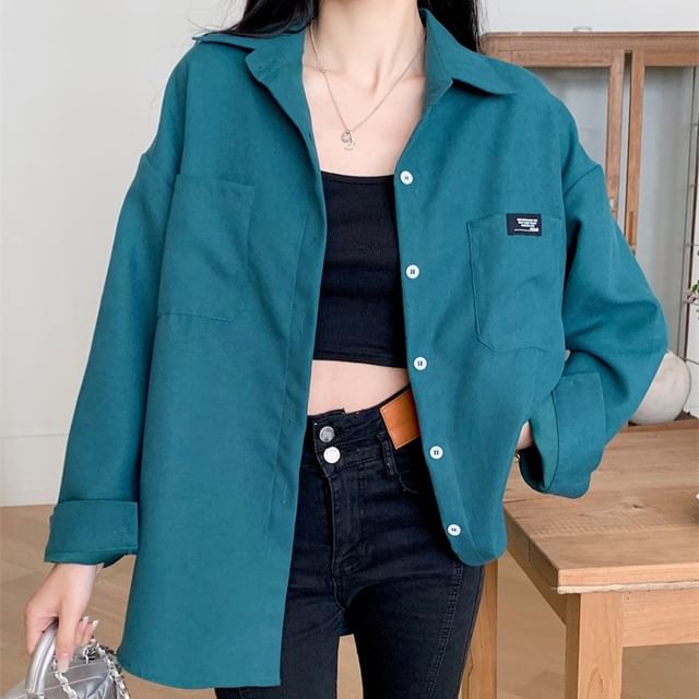 ISSOL-Long-Sleeve Corduroy Plain Shirt