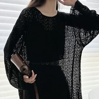ISSOL-Long-Sleeve Crewneck Crochet Plain Top
