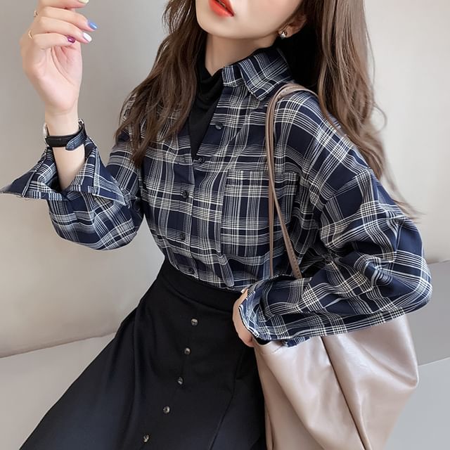 ISSOL-Long-Sleeve Plaid Shirt