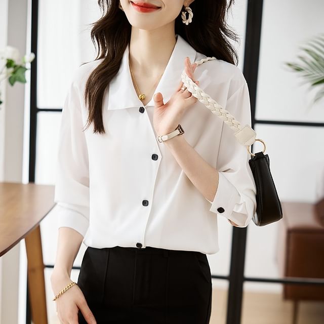 ISSOL-Long-Sleeve Plain Asymmetrical Shirt