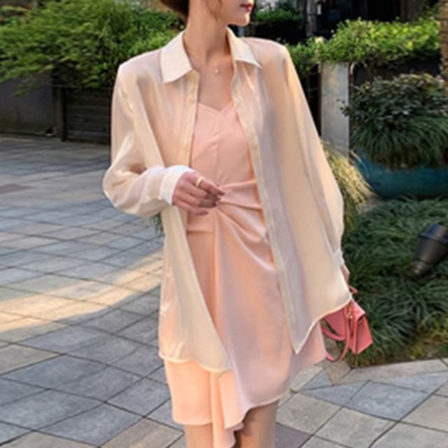 ISSOL-Long-Sleeve Plain Long Shirt