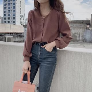 ISSOL-Long-Sleeve V-Neck Plain Shirt