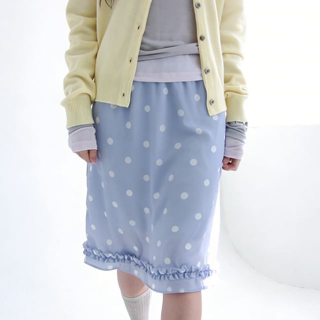 ISSOL-Mid Waist Polka Dot Midi Skirt