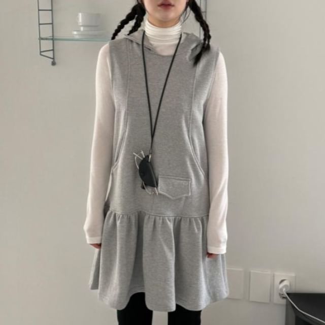 ISSOL-Plain Hooded Midi Overall Dress