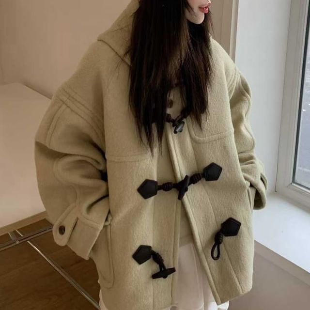 ISSOL-Plain Hooded Toggle Jacket
