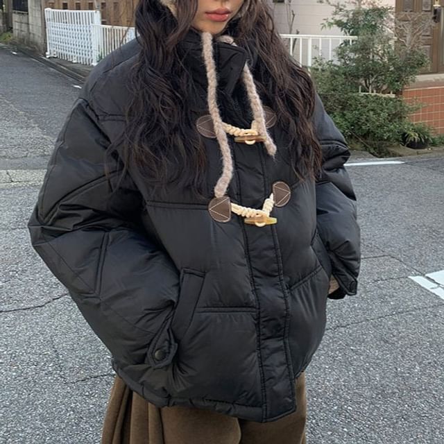 ISSOL-Stand Collar Plain Toggle Puffer Jacket