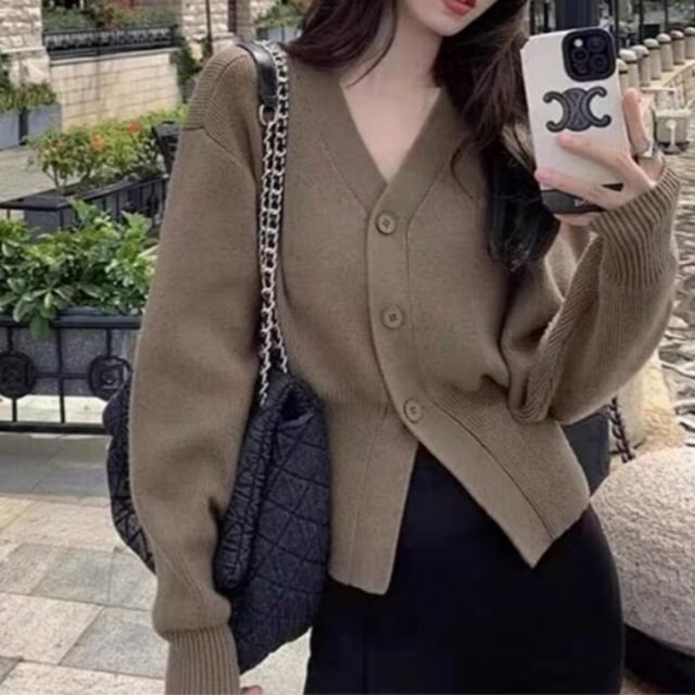 ISSOL-V-Neck Plain Cardigan