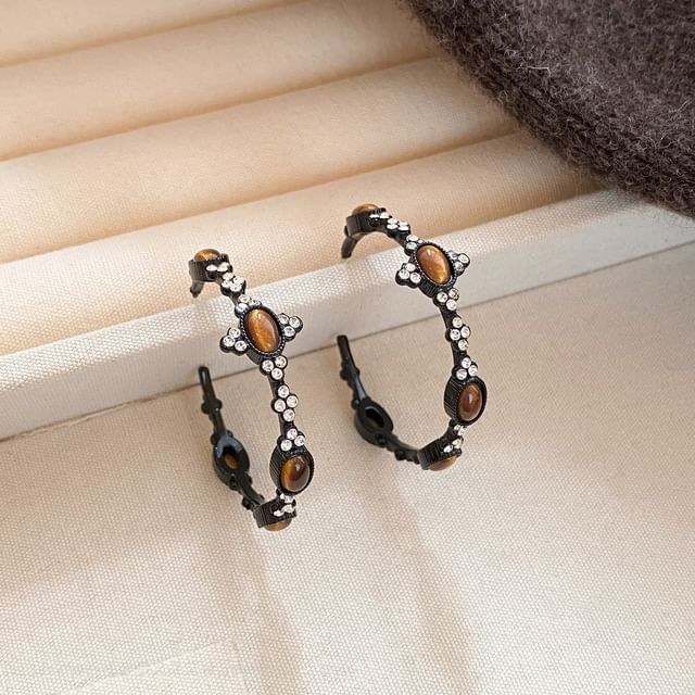 Jael-Cabochon Rhinestone Open Hoop Earring