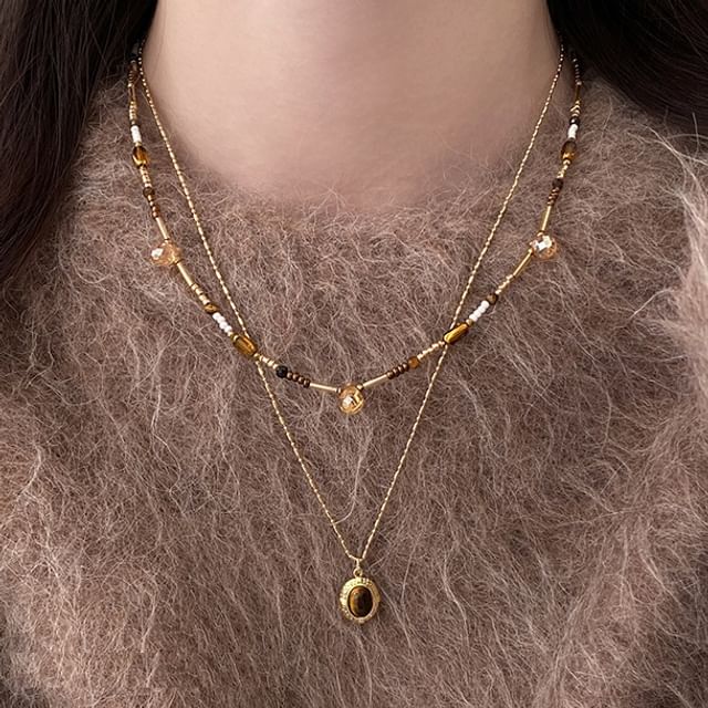 Jael - Faux Gemstone Pendant Alloy Necklace / Bead Alloy Station Choker ...