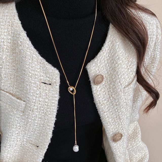 Jael-Faux Pearl Lariat Necklace