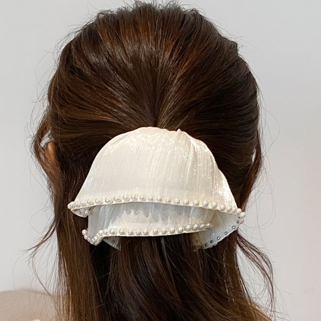 Jael-Faux Pearl Trim Mesh Scrunchie