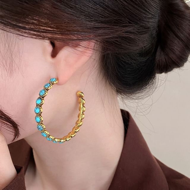 Jael-Faux Turquoise Open Hoop Earring