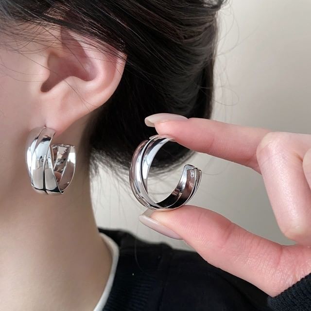 Jael-Layered Alloy Open Hoop Earring