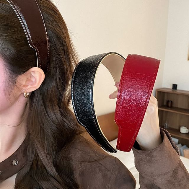 Jael-Plain Faux Leather Headband