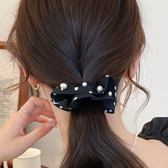 Jael-Polka Dot Faux Pearl Scrunchie