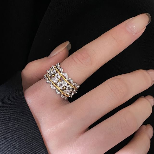 Jael-Rhinestone Alloy Open Ring