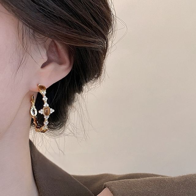 Jael-Rhinestone Cabochon Open Hoop Earring