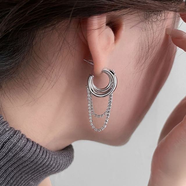 Jael-Rhinestone Chained Hoop Earring