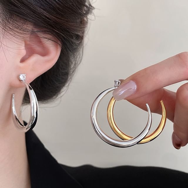 Jael-Rhinestone Polished Alloy Open Hoop Earring