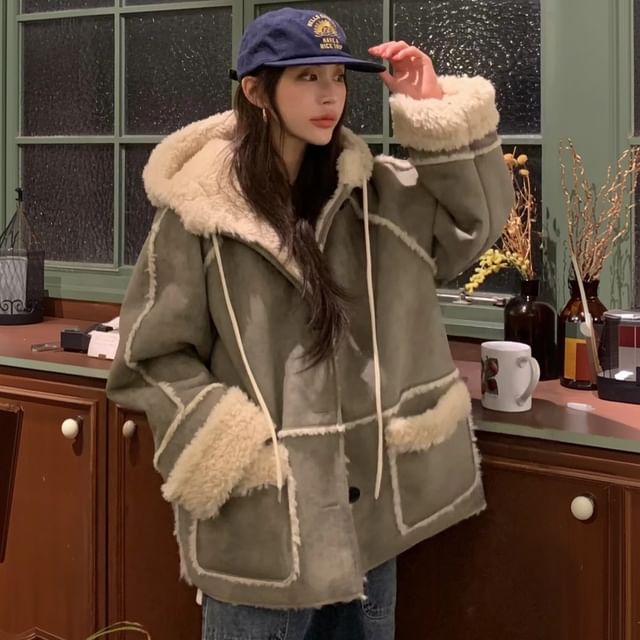 Janerium-Fleece Lined Hooded Button-Up Coat