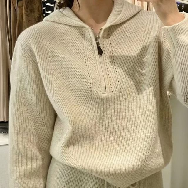 Janerium-Hooded Half-Zip Sweater