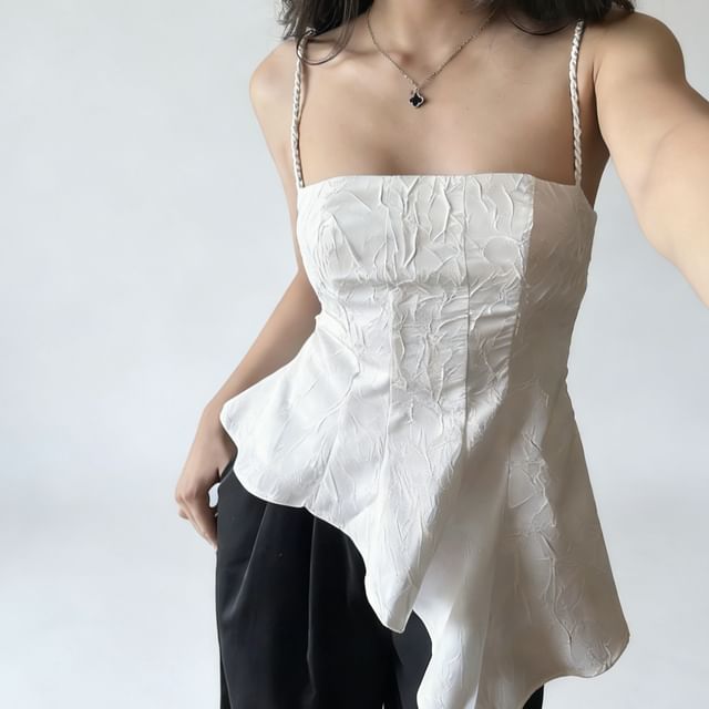Janerium-Plain Asymmetrical Peplum Camisole Top