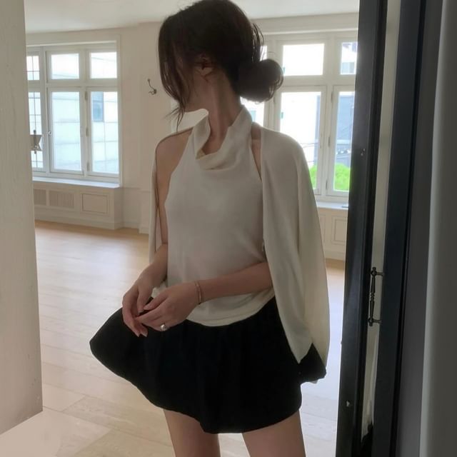 Janerium-Set Sleeveless Plain Crop Top Cardigan