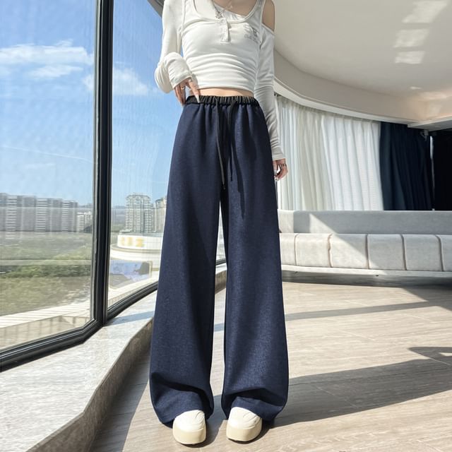 Jaqmine-Drawstring Waist Contrast Trim Baggy Pants