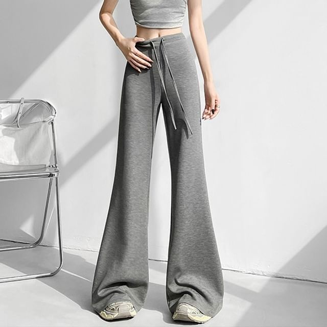Jaqmine-Drawstring Waist Plain Flared Sweatpants Various Designs
