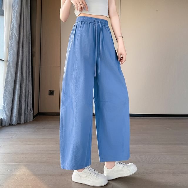 Jaqmine-Elastic Waist Plain Wide Leg Pants