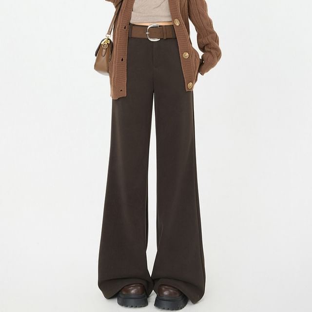 Jaqmine-High Waist Plain Flared Slacks