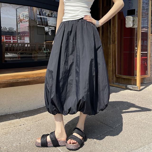 Jaqmine-High Waist Plain Midi Skirt